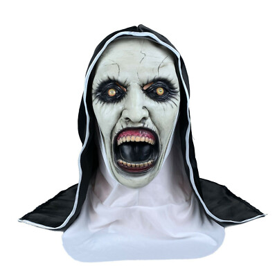 The Valak Open Mouth Nun Latex Mask w/Headscarf Scary Cosplay Halloween Costume