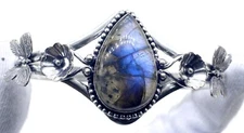 925 Sterling Silver Labradorite Gemstone Handmade Jewelry Cuff Bracelet Size-ADJ