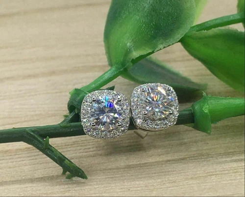 2.20Ct Round Cut Lab Created Diamond Halo Stud Earrings 14K White Gold Finish