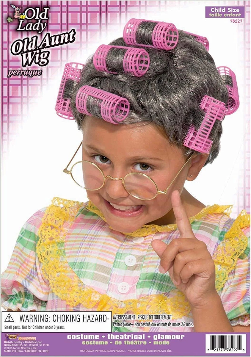 Aunt Gertie Wig child old lady grandma gray hair curlers 100 day