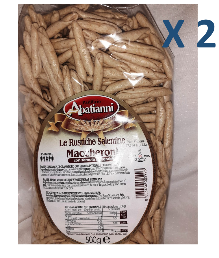 ABATIANNI LE RUSTICHE 1 KG MACCHERONI with whole durum wheat semolina(500g X 2)