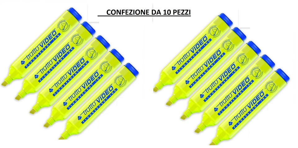 10 EVIDENZIATORI TRATTO VIDEO COLORE GIALLO
