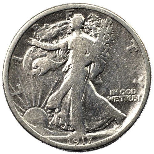 1917-S Reverse MM Walking Liberty Silver Half Dollar 50c Fine FN F+ Cleaned