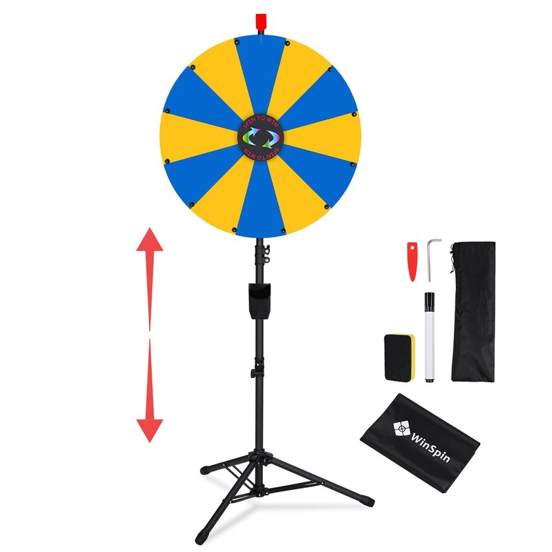 WinSpin 24" Floor Stand Modular Prize Wheel w/ 12 PCS Backup Panels Blue Yellow