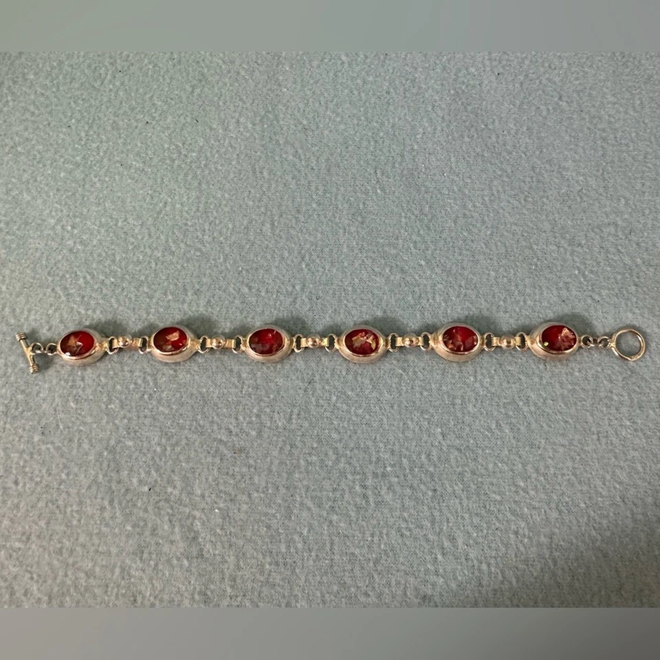 Vintage TAXCO Mexico Sterling Silver Bracelet with Red glass opals - Image 4 of 4