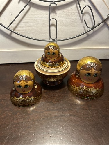 Vtg Matryoshka Russian Hand Painted 10 PCE Nesting Doll 5.5” Signed Brown/Gold - Picture 22 of 24