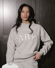 Parke Women's Varsity Mockneck Sweatshirt Grey White Oversized S/M New Classic
