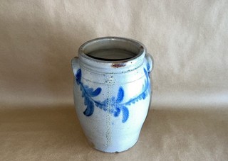Antique 19th C Stoneware Decorated 1 Gallon Ovoid Crock Pennsylvania