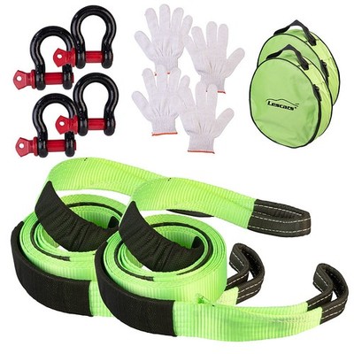 Lescars 2er-Set Abschleppseile mit 5 m, Haken, 10 Tonnen Zugkraft, Handschuhe