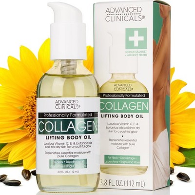 Advanced Clinicals Hydrating 3.8 Fl Oz (Pack of 1), Collagen Lifting Body Oil