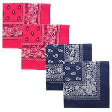 Extra Large Paisley Bandana 27x27 Inch - Set of 4 Navy Hot Pink