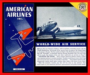 AMERICAN AIRLINES 1937 AIRLINE TIMETABLE SCHEDULE...Connect to the Hindenburg