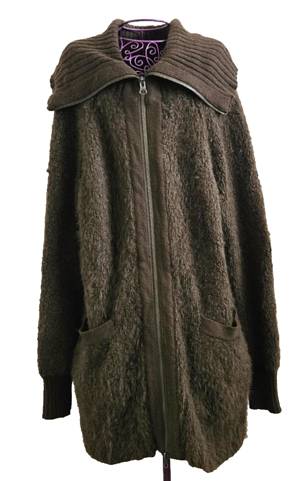 Anthropologie Moss Green BETHENNY Sweater Cardigan Size M Zip Up Casual Oversize - Image 2 of 4