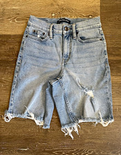 Calvin Klein Jeans Super High Rise Distressed Cropped Denim Bermuda Shorts, 24
