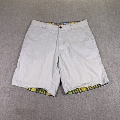Robert Graham Shorts Mens 34 Khaki Embroidered Fleur-de-Lis Chino Flat Front