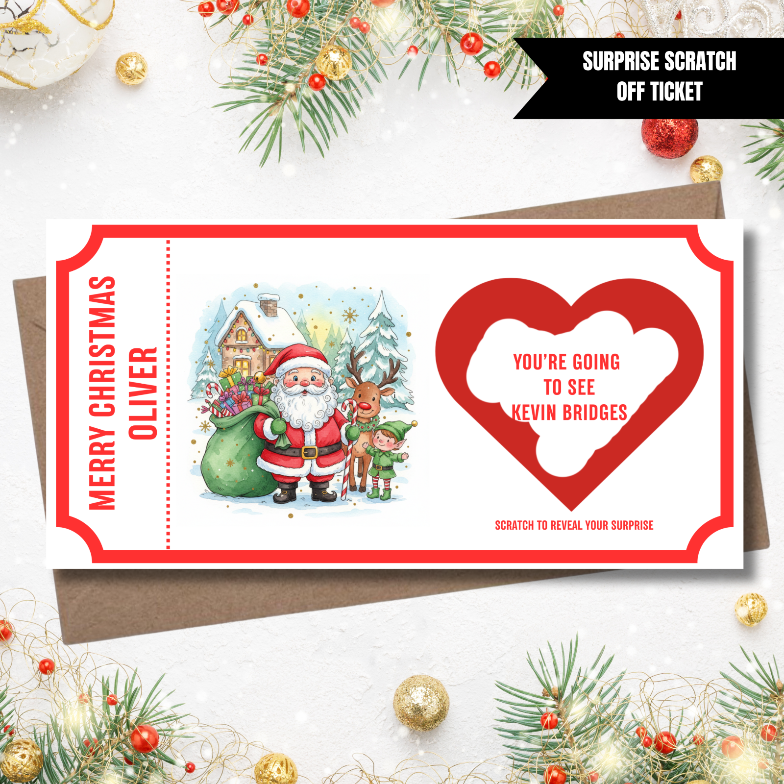 Personalised Christmas Scratch Off Ticket Surprise Reveal Concert Holiday