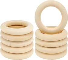 10PCS Natural Wooden Rings for Crafts, Unfinished Wooden Rings for Macrame, DIY