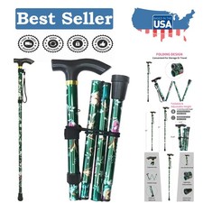 Ergonomic Floral Green Folding Cane - Portable, Adjustable  Reliable Support