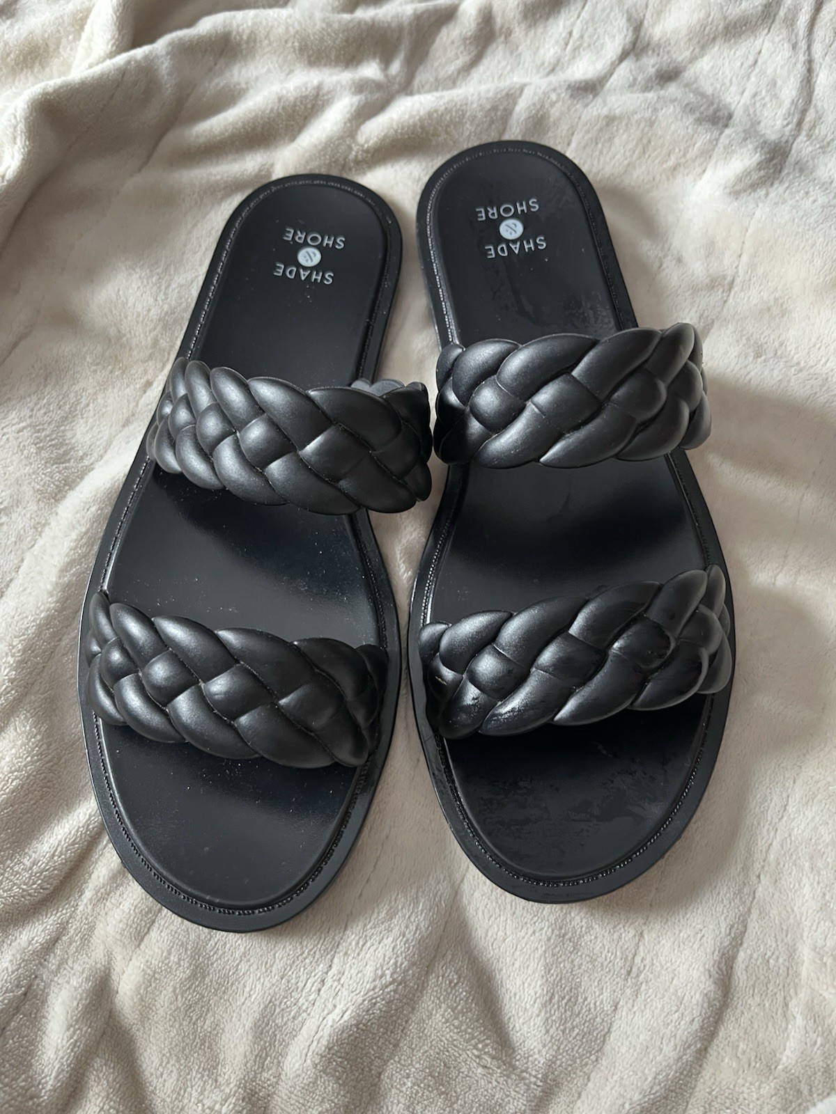 Shade & Shore Braided Slip-On Slide Sandals Black Synthetic Women's Size 7