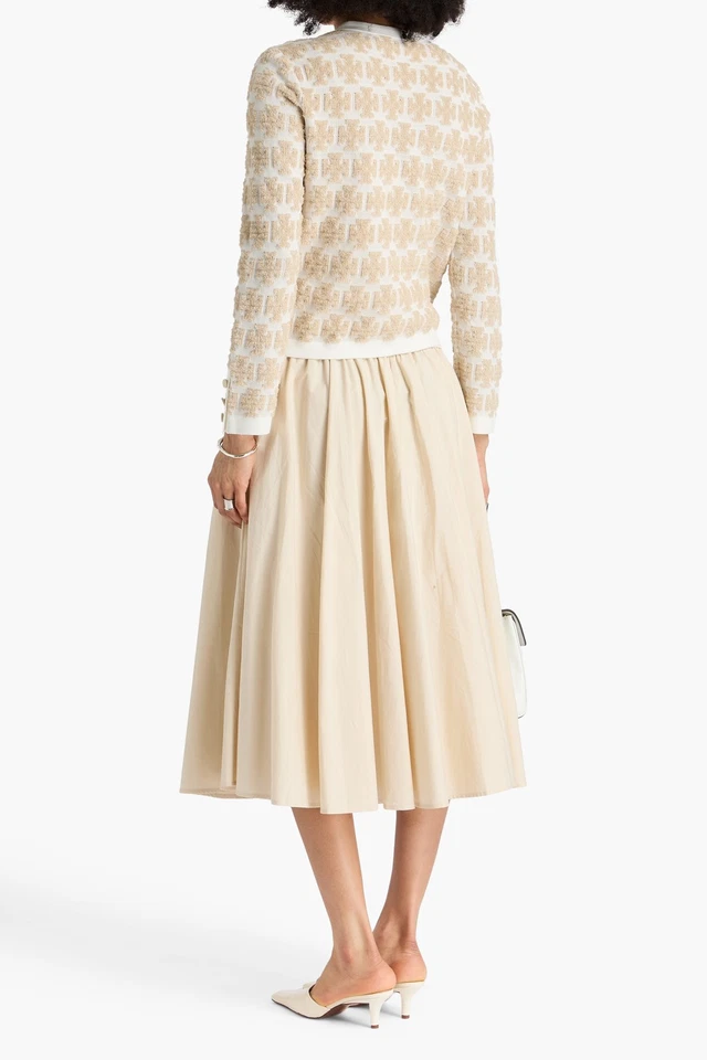 RRP €494 TORY BURCH Kendra Velvet Boucle Knit Jacket Size S Ivory Logo Crew Neck - Image 2 of 4