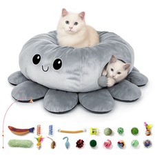 Cat Tunnel Bed w/ 20 Toys Octopus Shaped Hiding Cave for Indoor Cats Catnip Legs