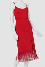 Adrianna By Adrianna Papell Women's Red Crepe Fringe Scoop Neck Dress Size 2
