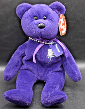 Ty Beanie Babies Princess Diana Purple Bear PE Pellets 1997 w/ Name Tag Custom