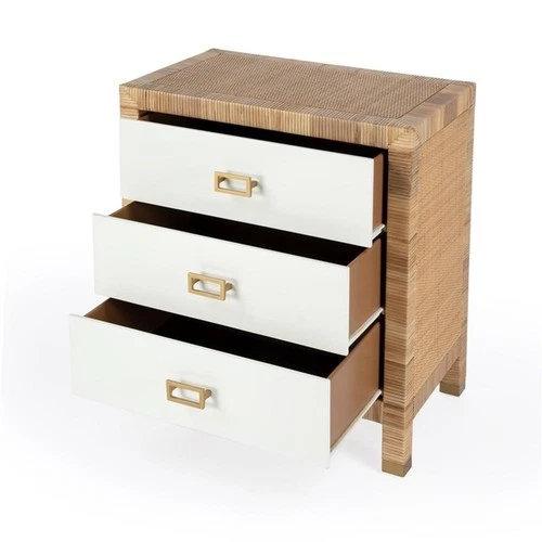 Corfu 3 Drawer Natural And White  Raffia And Wood Chest - Picture 8 of 10