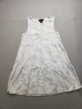 Tahari Women Shift Dress S Floral Print V Neck Tiered Linen Blend Sleeveless