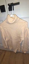 Women's Khaki Solid Rib-Knit Turtleneck Pullover Sweater Long Sleeve L