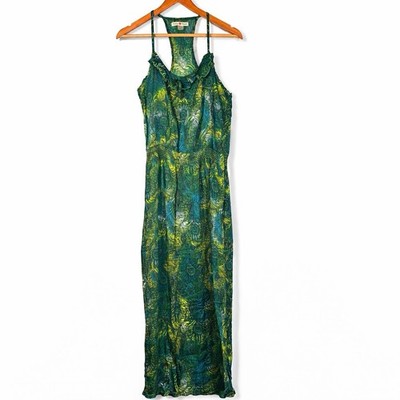 Peacock Maxi Dress Womens Large Green Earthy Boho Resort Tropical Slit  Festival | eBay