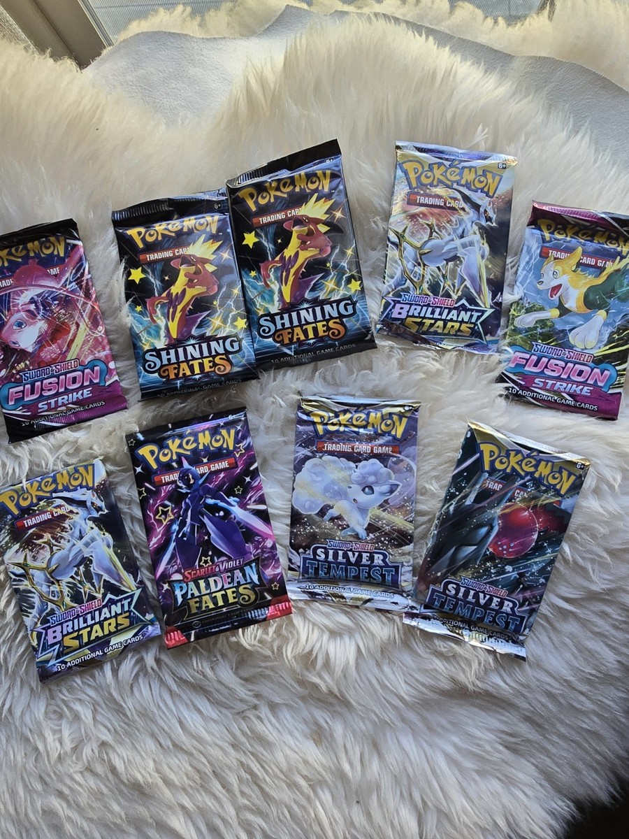 Pokmon Booster Packs Lot of 9 - Fusion Strike, Shining Fates, Brilliant  Stars | eBay