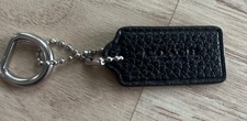 Coach Vintage Black Leather Hang Tag Fob Bag Charm Keychain Authentic