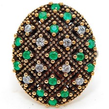 Ottoman Empire Style 2CT Treated Emerald 925 Sterling Silver Ring Sz 7 HB1-5
