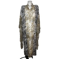 Ashro Women Large Mixed Animal Print Kaftan Dress Gold Embroidered Maxi Kimono