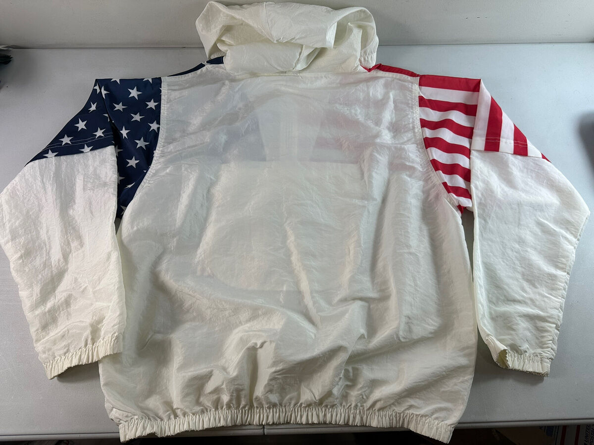 Vintage Surf Style Windbreaker Jacket One Size America Flag USA 1/4 Zip Pullover Vintage Surf Style Windbreaker Jacket One Size America Flag USA 1/4 Zip Pullover