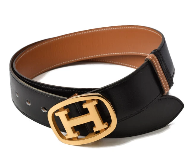 HERMES Belt Constance H Buckle Box Calf Leather Black Brown 95 size Men  Unused | eBay