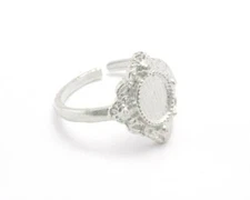 Oval Adjustable Ring Base Bezel setting blank Shiny silver plated brass 2633
