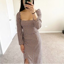 NWT Reformation Hilda Plaza Dress MIDI Square Neck Purple 8 Petite Wrap Slit