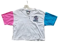 ACTIVE ELEMENTS: Baseball T-shirt Color Block Pink Blue Vtg 90s USA Womens Sz M
