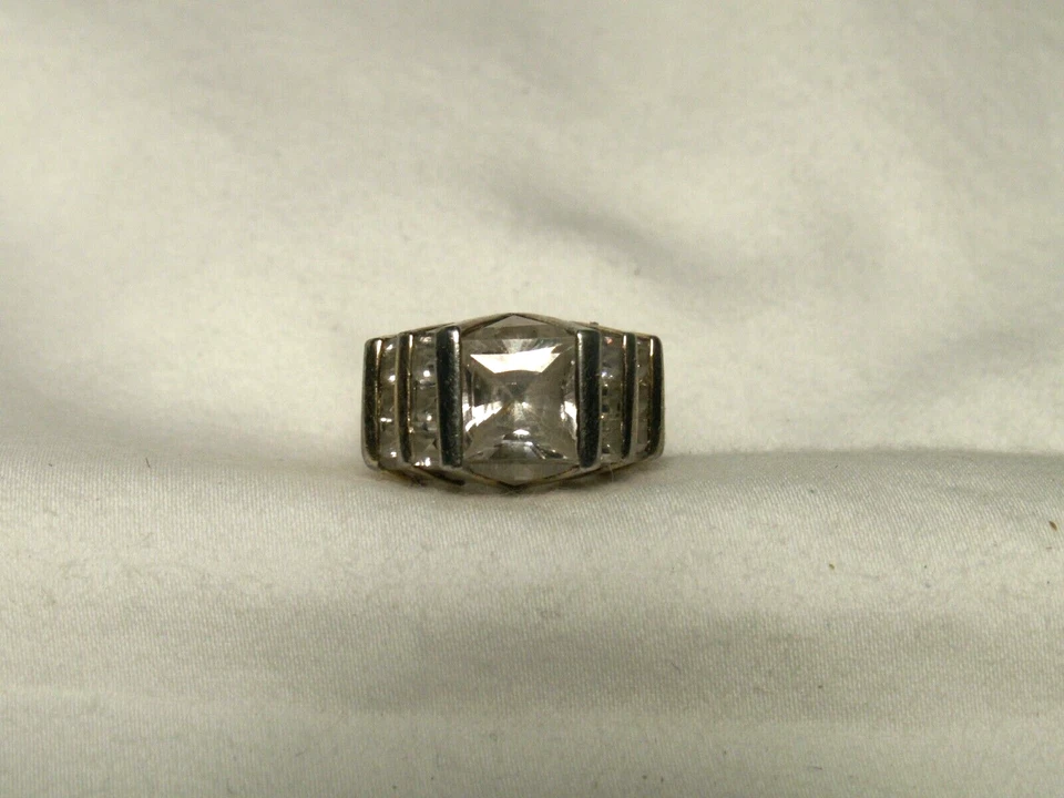 Oro Argento Sterling, Trasparente Topazio Cocktail Anello, Misura 6 - Immagine 2 di 4