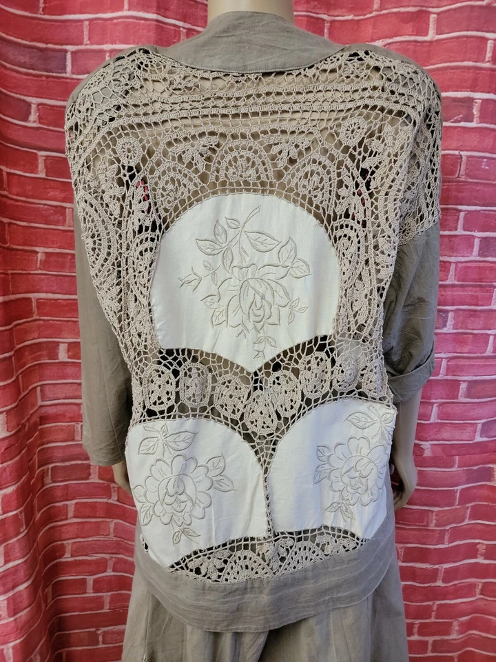 Lim's De Colección Conjunto de 2 Piezas Chaqueta y Falda Crema Taupe Crochet Bordado Talla M #C2 Foto 2 de 4