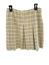 Petite Sophisticate Tan/Black Plaid Pleated A-Line Skirt Size 8 Vintage