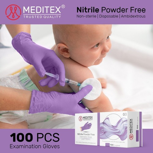 1000 PCS MEDITEX®Exam Nitrile Gloves Purple Powder Free 4mil - Picture 2 of 5