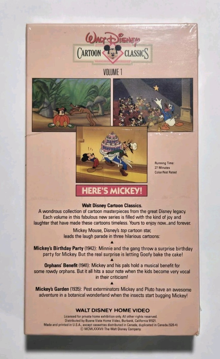 Walt Disney Cartoon Classics: Here's Mickey! VHS (1987) -- NEW