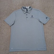 Adidas Polo Shirt Mens Medium Blue Striped Short Sleeve