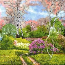  2 Two Paper Lunch Napkins for Decoupage/Mixed Media - In The Park landscape