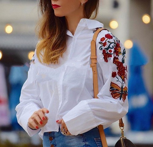 ZARA SS17 BLUSA BORDADA VERDE CON VOLANTES PARTE SUPERIOR FLUIDA REF.6895/063 | eBay