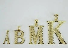 10K Solid Yellow Gold Diamond Cut Initial Alphabet Letter Pendant Charm 4 Sizes