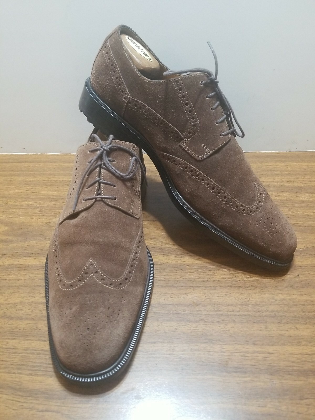 SAOLA COLE HAAN WING TIPS TOMAIA IN PELLE SCAMOSCIATA FODERA IN PELLE SUOLA ARTIFICIALE 12 M MARRONE SCURO.SS